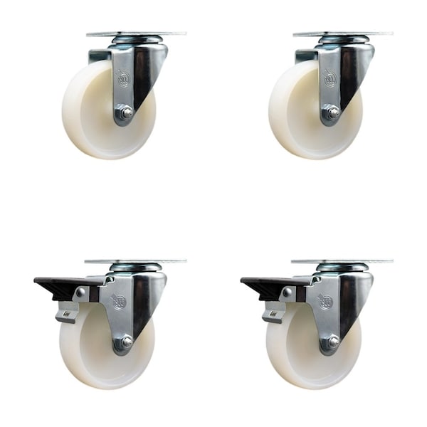 Service Caster 4'' Nylon Wheel Swivel Top Plate Caster Set with 2 Posi Brakes, 4PK SCC-20S414-NYS-2-PLB-2 - main